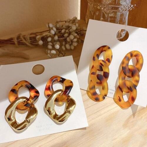 Exknl Vintage Acrylic Long Drop Earrings For Women Boho Leopard Gold Party Bohemian Big Earrings Female Jewelry Brincos 2021