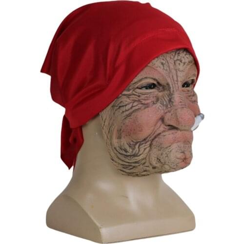 Halloween Cosplay Mask Smoking Old Grandmother Mask Latex Masks Realistic Costume