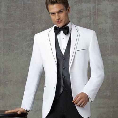 Tailor Made White Tuxedo Men Suits Wedding Suits Customized Tuxedos For Men Prom Tuxedos Best Men Suits(Jjacket+Pant+Vest+Tie)