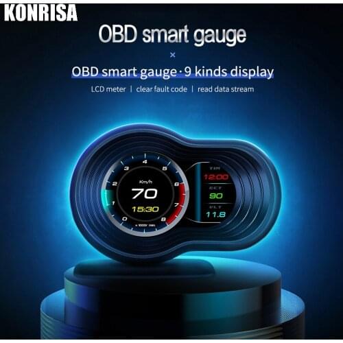 KONRISA OBD2/GPS Head Up Display Smart Car HUD Gauge Digital Security Display Water&Oil Temp Acceleration Turbo Brake Test