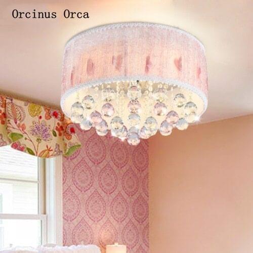 Lace Crystal LED ceiling light Princess Room Girl Bedroom childrens room light romantic pink ceiling light free shipping