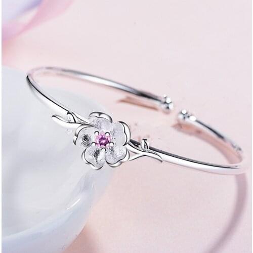 Fashion Elegant Jewelry Zircon Cherry Blossom Small Fresh Opening Bangle for Women