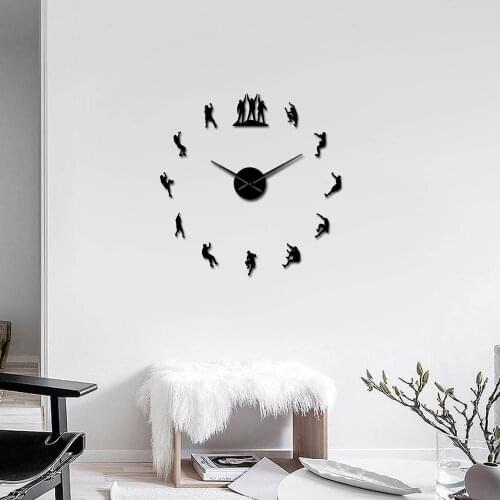 3D DIY Wall Clock Climbing Adventure Mirror Effect Mountain Climber Sport Design Wall Hanging Big Time Clock Watch Gift For Him