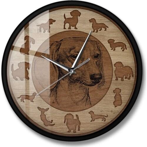 Texture Acrylic Printed Wall Clock Dachshund Dog Art Wood Silent Non-ticking Wall Watch Sausage Puppy Home Decor Weiner Dog Gift
