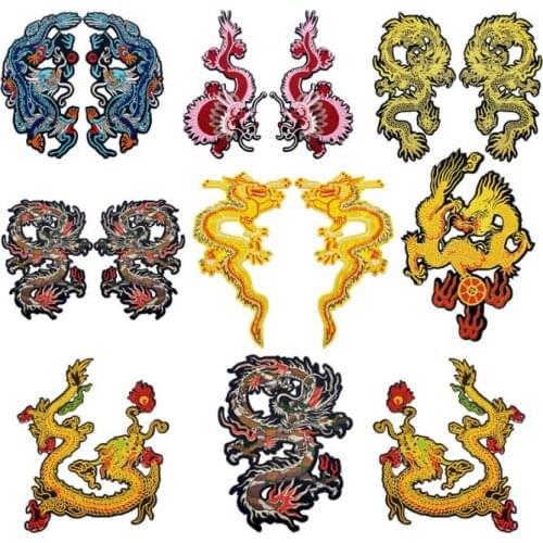New Arrival Chinese Dragon Embroidered Patches Creative Red Blue Applique Handmade DIY Clothes Sewing Supplies Accessories