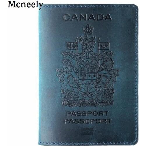 Hot Canada Passport Cover Crazy Horse Leather Card Holder Men Passport Case Travel Unisex Genuine Leather Travel Wallet