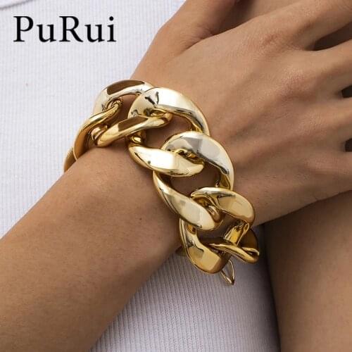 Punk Hip Hop Miami Curb Cuban Chain Bracelets Bangles for Women Charm Gold Color Thick Chain Heavy Metal Bracelets Jewelry Gift