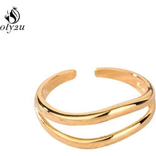Simple Irregular Double Curved Lines Adjustable Ring for Women Retro Geometric Finger Ring Girls Party Jewelry BFF Gift 2020 New