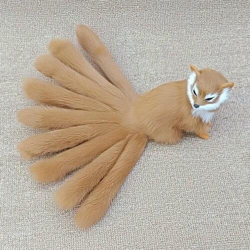 Real life yellow squating fox model plastic&furs simulation nine-tails fox doll gift about 35x15cm xf2859
