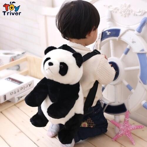 Kawaii Panda Backpack Kindergarten School Shoulder Bag Plush Toys Baby Kids Children Boys Girls Students Birthday Gifts