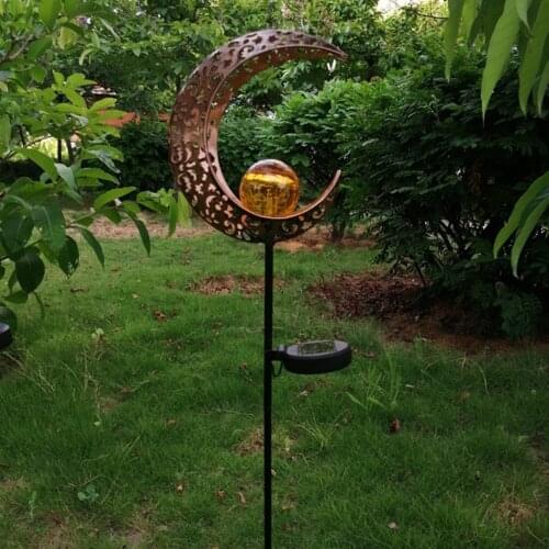 Garden Solar Lights Pathway Outdoor Moon Crackle Glass Globe Stake Metal Lights Waterproof LED Light For Lawn Patio Courtyard