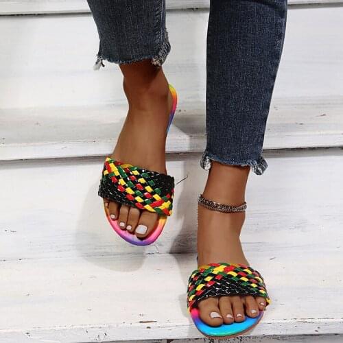 Shoes for Women Sandals Colorful Large Size Woven Slippers 2021 Summer New Flat Open Toe Outdoor Sexy Women Beach Sandals
