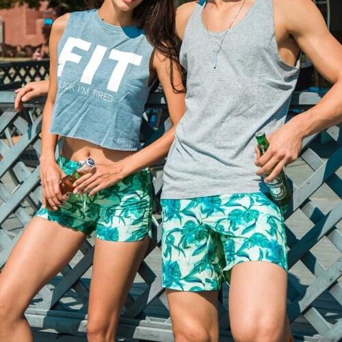 SD611 New summer couple beach wear green leaf prints swimwear men swimsuit sunga women beach board shorts swimming trunks briefs