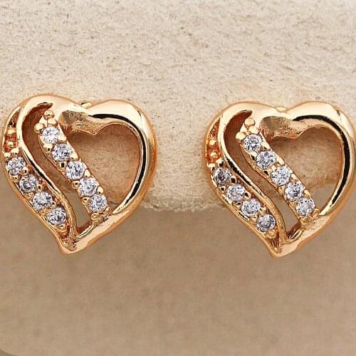 Trendy Gold Plated Copper Heart Stud Earrings For Women Fashion Jewelry Accessories Wedding Anniversary Birthday Gift