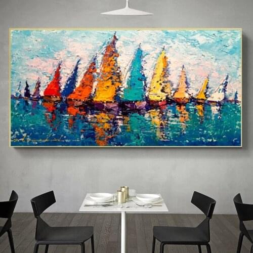 Modern Nordic Sailboat Colorful Landscape Canvas Painting Poster and Prints Big Size Wall Art Picture for Living Room Home Decor