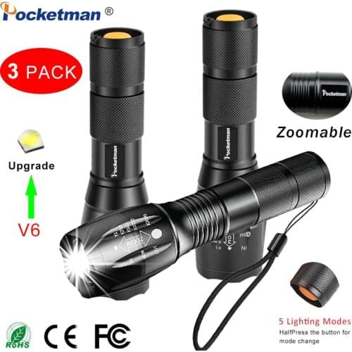 3 PCS LED Flashlight Tactical 12000LM Powerful T6/L2/V6 Flashlight Zoom Torch Lanterna LED Torch for Camping By 18650