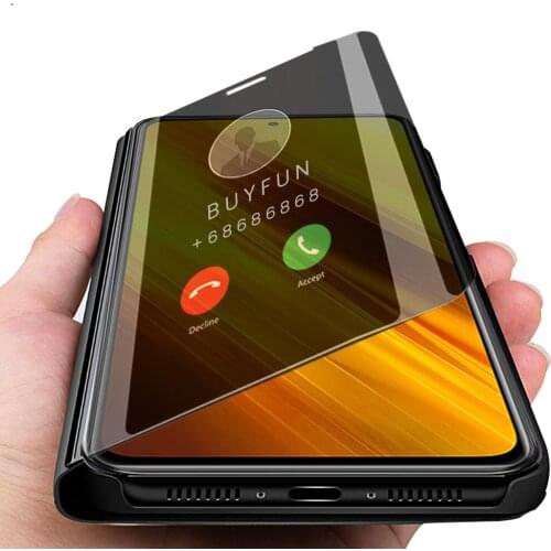 Smart mirror filp phone case for xiaomi poco x3 x 3 nfc x3nfc 6.67" shock-proof stand book shell coque xiomi poco x3 nfc ​cove