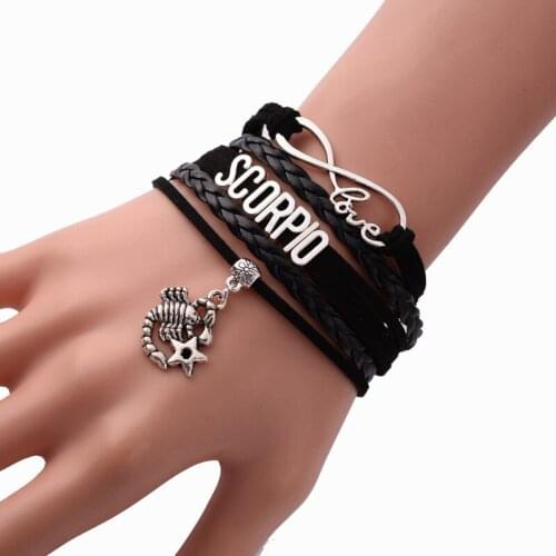 New Fashion Handmade Vintage 12 Constellation Multilayer Leather Bracelets Charms Bandages Unisex Punk Woven Jewelry Party Gifts