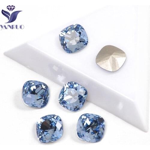 YANRUO 4470 Cushion Cut Light Sapphire Glass Claws Stones Rhinestones Pointback DIY Dress Strass Crystal Shoes Dance Decoration