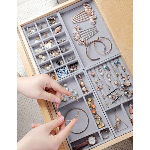 Drawer Velvet Jewelry Storage Tray Ring Necklace Bracelet Gift Box Jewellery Organizer Earring Holder Jewelry Display Case