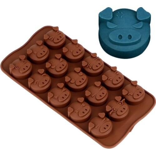 Funny Pig Shaped 15 Holes DIY Cookies Cake Decorating Tools 3D Silicone Chocolate Mold Soap Candy Fondant Mold