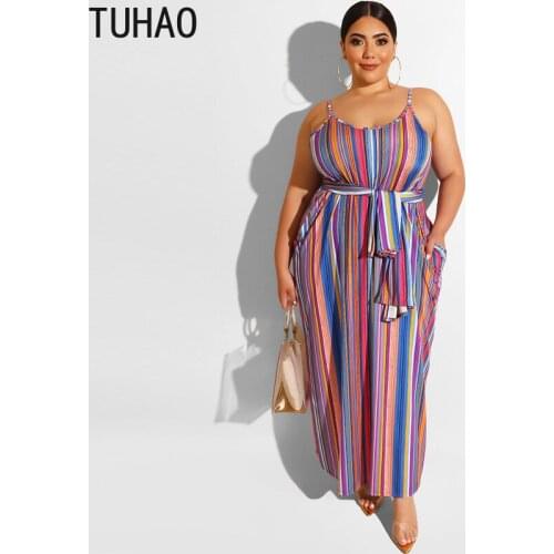 TUHAO 5XL 4XL 3XL Plus Size Womens Beach Dresses 2020 Spring Female Striped Large Size Loose Belted Strap Dress Summer WM100