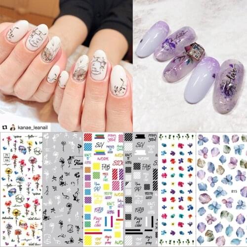 1Pc Japanese Gradient Flower Nail Art 3D Decals Adhesive Multi-Pattern Foil Stickers Colorful Floral Foil Tips Manicure Stickers