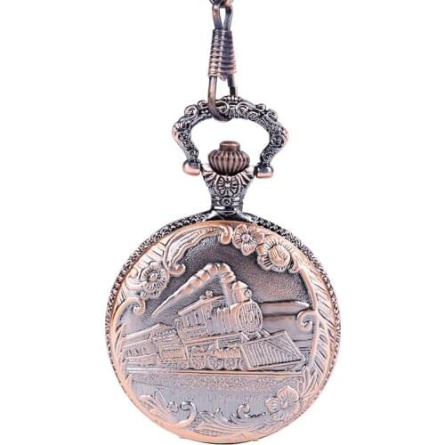 1054 Ancient redRunning Steam Train Pocket Watch Chain Metal Dress Casual Men Women Fob Watch Antique Fashion