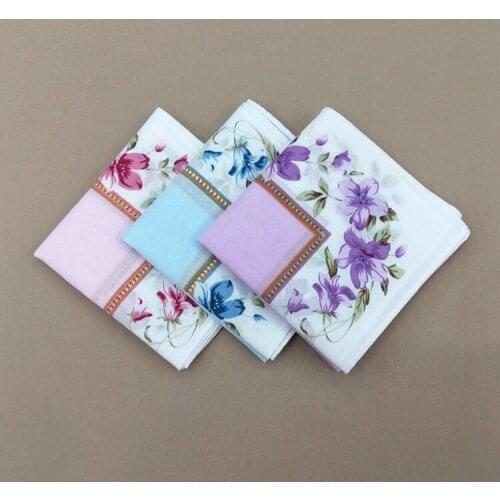 12PCS 43 * 43CM 60s Japan and South Korea handkerchief printing ladies handkerchief square cotton