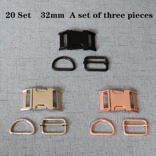 20 Sets 32mm Metal D Ring Adjustable Release Buckle DIY Dog Collar and Leash Accessories 3JT32mm03L