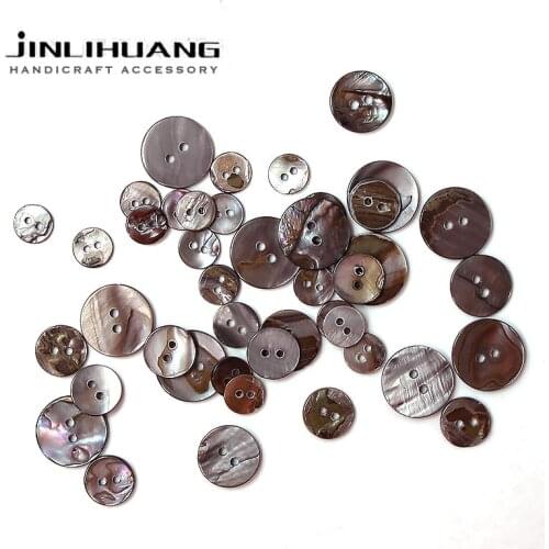 20pcs Natural Freshwater Grey Shell Shirt Button 2-Hole Sewing Wholesale Black Mother of Pearl for Cloth, DIY Craft, Accessories
