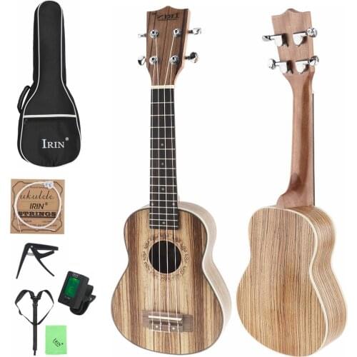 21 Inch Soprano Ukulele Zebra Wood 15 Fret Four Strings Guitar + Bag + Tuner + String + Cloth + Strap