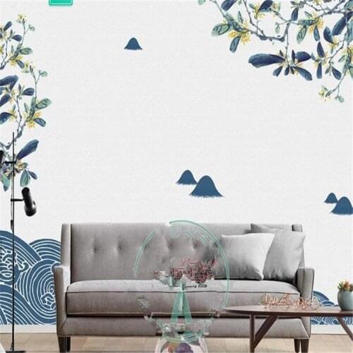 3D Custom Wallpapers Chinese Style Light Grey Flowers Walls Murals Hand-painted Birds Florals Photo Wallpapers for Living Room