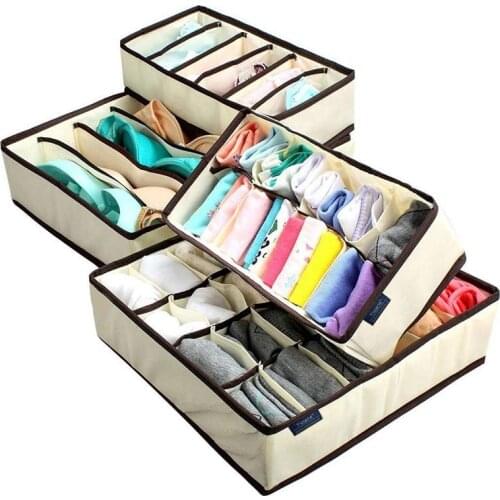 4Pcs/set Underwear Bra Organizer Foldable Storage Box Drawer Closet Wardrobe Contanier Non-woven Fabric For Scarf Socks Home Use