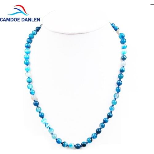 48 Style Natural Stone Beads Choker Necklace Blue 45CM Necklace 6/8/10/12mm Knotted Bead Yoga Women Necklace Boho Jewelry 2017