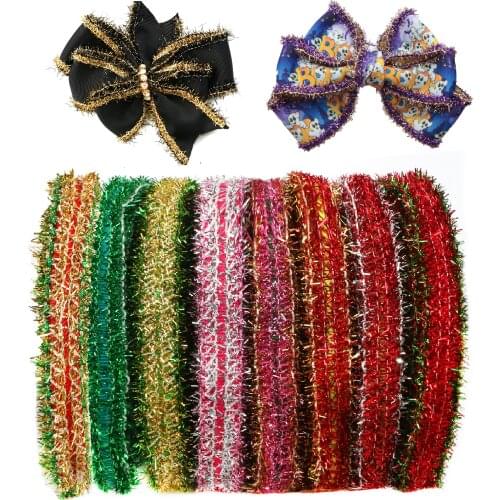 9MM 2Yard/roll Solid Color Plaid Grosgrain Ribbon with Tinsel Edges For Burlap Wreaths Hairbows Accessories,2Yc20719