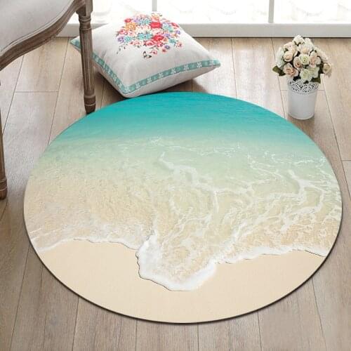 LB Beach Seawater Nature Landscape Large Round Carpet for Baby Kids Home Living Room Bedroom Cushion Area Rug Bathroom Floor Mat