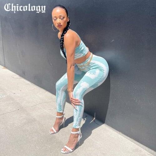 Chicology 2021 Summer 2 Pieces Sets Yoga High Street Wear Ribbed Knitted Crop Tank Top Long Skinny Pants Women Outfits