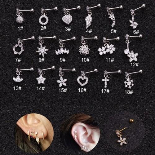 Zircon Drop Earring Sale Silvery Golden Crystal Alloy Cross Heart Moon Flower Star Crown Stud Earring Piercing Fashion Jewelry