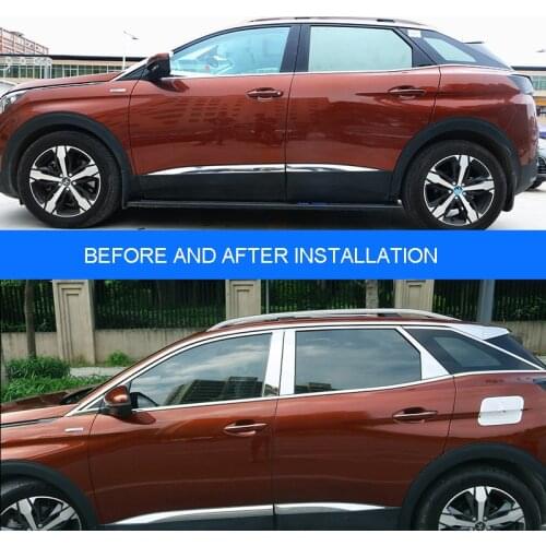 For Peugeot 3008 GT 2016-2020 Stainless Side Door Full Window Sill Frame & Center Pillar Sticker Cover Trim Car Styling