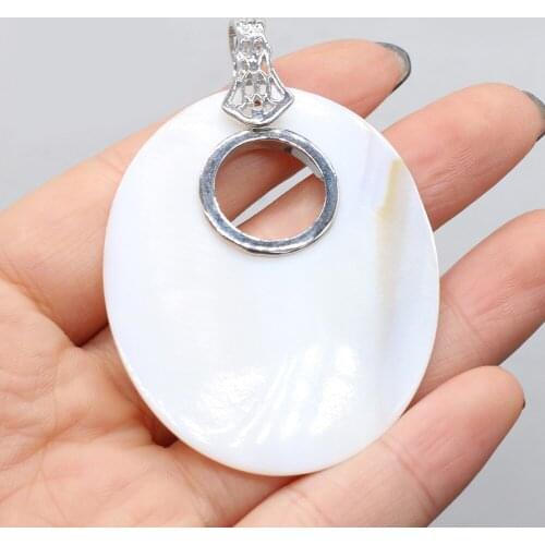 Natural Stone Egg-shaped Mother of Pearl Shell Pendant Craft DIY Elegant Retro Necklace Sweater Chain Jewelry Accessories Making