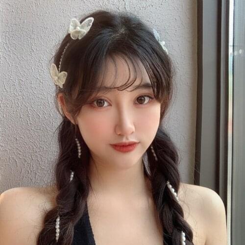 Korean net red new pearl beaded braided hair rope dirty braid hair accessories white lace butterfly trendy hairpin