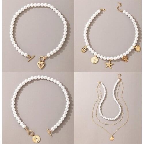 Korean Temperament All-match Ladies Necklace Fashion Coin Word Buckle Short Necklace Pearl Necklace Bracelet Clavicle Chain