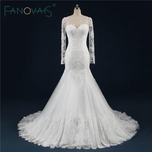 Lace Beads Crystal Wedding Dresses With Long Sleeves Wedding Gowns Luxurious Bridal Gowns Vestido de Novia Dress for wedding