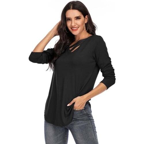 Summer Solid Color T-shirt Women Plus Size V-neck Long Sleeve Hem Asymmetrical Tops Tee Ladies Casual Elegant T Shirt
