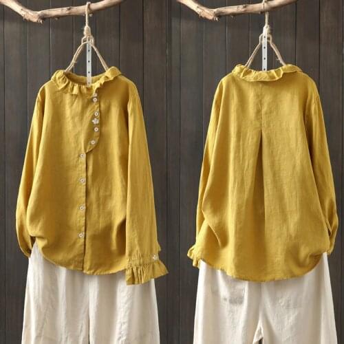 Fashion Ruffle Shirts Womens Spring Blouse ZANZEA 2021 Causal Long Sleeve Blusas Female Asymmetrical Tunic Plus Size Blusas