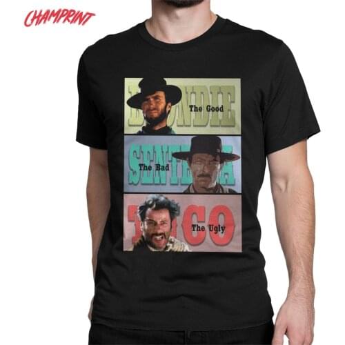 Mens T-Shirts The Good The Bad And Ugly Vintage 100% Cotton Tee Shirt Short Sleeve Cowboy Blondie Angel T Shirt Crew Neck Tops