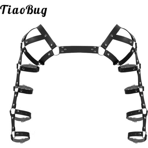 Mens Faux Leather Adjustable Arm Caged Body Sexy Chest Muscle Harness Belts Punk Gothic Rave Costume Adult Restraints Bondage