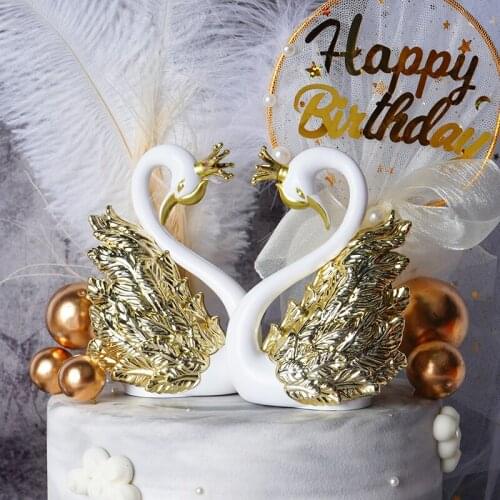Wedding Valentines Day Cake Decoration Plastic Crown Gold Silver Swan Flamingo Decoration Birthday Party Dress Up Supplies