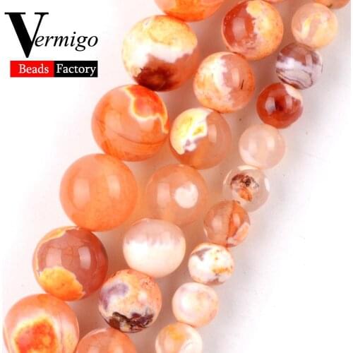 Natural Orange Fire Agates Stone Beads 6/8/10mm Round Loose Spacer Beads For Jewelry Making Diy Girl Kids Bracelets Necklace 15"